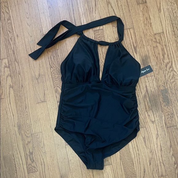 Black Halter One-Piece Swimsuit - Picture 1 of 3